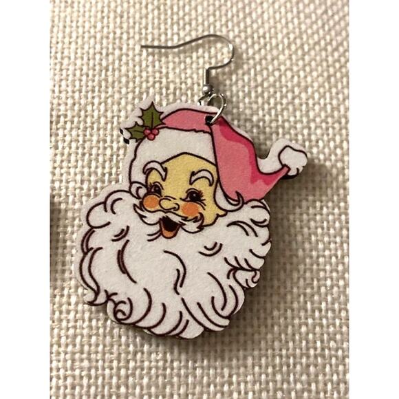 NEW! Two Pairs Of Santa Earrings - Red Santa & Pink Santa Jewelry - Picture 7 of 10